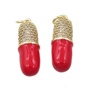 copper pill pendant with enameled, gold plated, approx 7-22mm [FN21846]