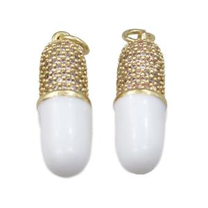 copper pill charm pendant pave zircon, with enameled, gold plated, approx 7-22mm [FN21848]
