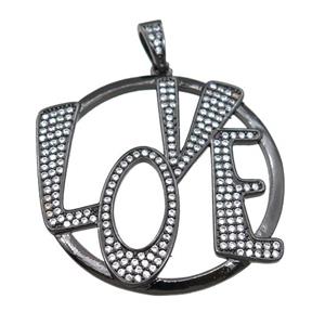 copper LOVE pendant pave zircon, black plated, approx 37mm [FN21858]