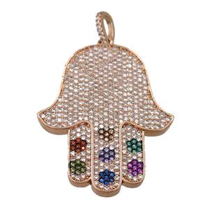 copper hamsahand pendant pave zircon, rose gold, approx 30-38mm [FN21860]