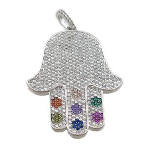 copper hamsahand pendant pave zircon, platinum plated, approx 30-38mm [FN21861]