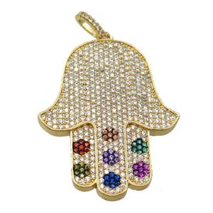 copper hamsahand pendant pave zircon, gold plated, approx 30-38mm [FN21862]