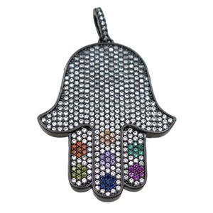 copper hamsahand pendant pave zircon, black plated, approx 30-38mm [FN21863]