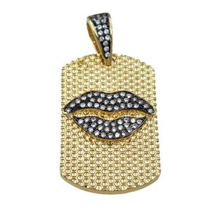 copper rectangle pendant pave zircon, lip, gold plated, approx 20-33mm [FN21865]