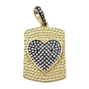 copper rectangle pendant pave zircon, heart, gold plated, approx 17-26mm [FN21866]