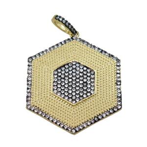 copper hexagon pendant pave zircon, gold plated, approx 27mm [FN21867]