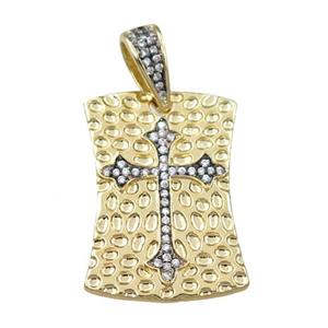 copper rectangle pendant pave zircon, cross, gold plated, approx 17-30mm [FN21868]