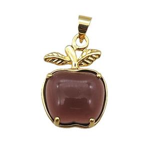coffee Cats eye stone apple pendant, approx 15-20mm [FN21961]