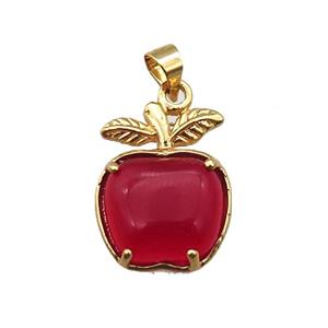 red Cats eye stone apple pendant, approx 15-20mm [FN21963]