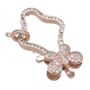 copper Carabiner Clasp paved zircon, butterfly, rose gold, approx 20-35mm [FN22085]