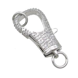 copper Carabiner Clasp paved zircon, platinum plated, approx 14-25mm [FN22086]