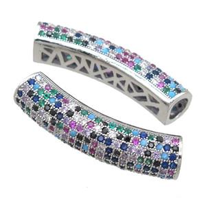 copper tube beads pave zircon, platinum plated, approx 10-38mm [FN22087]