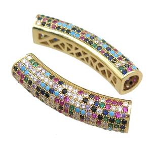 copper tube beads pave zircon, gold plated, approx 10-38mm [FN22088]