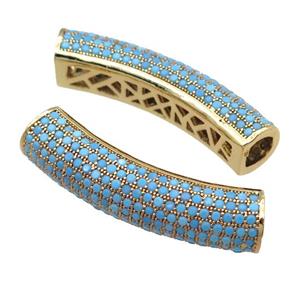 copper tube beads pave zircon, gold plated, approx 10-38mm [FN22090]