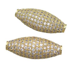 copper rice beads pave zircon, gold plated, approx 11-27mm [FN22100]