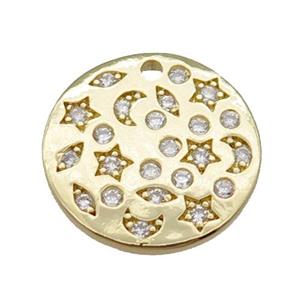 copper circle pendant pave zircon, celestial, gold plated, approx 17mm dia [FN22134]