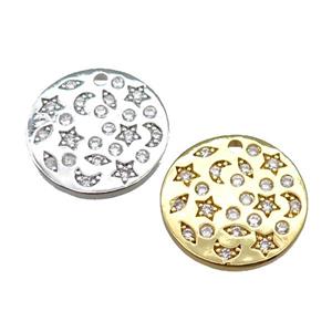 copper circle pendant pave zircon, celestial, mix, approx 17mm dia [FN22135]