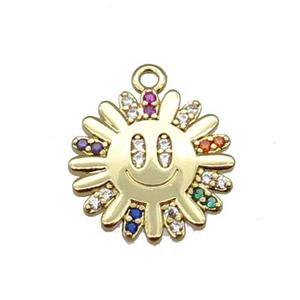 copper sunflower pendant pave zircon, emoji, gold plated, approx 14mm dia [FN22139]