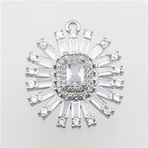 copper sunflower pendant pave zircon, platinum plated, approx 22-25mm [FN22140]