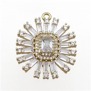 copper sunflower pendant pave zircon, gold plated, approx 22-25mm [FN22141]