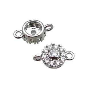 copper connector pave zircon, circle, platinum plated, approx 8mm dia [FN22146]