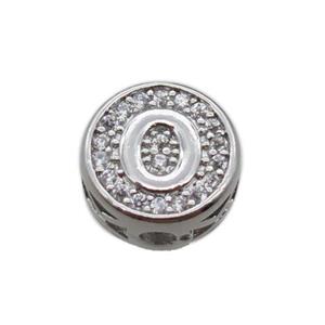 copper beads pave zircon, letter, platinum plated, approx 10mm [FN22165]