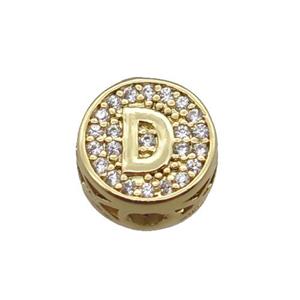 copper beads pave zircon, letter, gold plated, approx 10mm [FN22180]