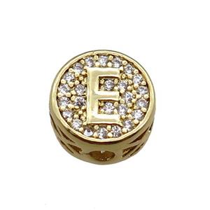 copper beads pave zircon, letter, gold plated, approx 10mm [FN22181]