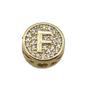 copper beads pave zircon, letter, gold plated, approx 10mm [FN22182]