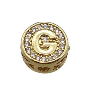 copper beads pave zircon, letter, gold plated, approx 10mm [FN22183]