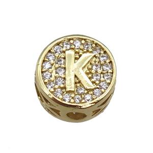 copper beads pave zircon, letter, gold plated, approx 10mm [FN22187]
