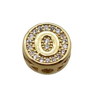 copper beads pave zircon, letter, gold plated, approx 10mm [FN22191]
