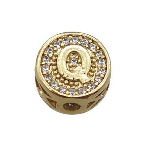 copper beads pave zircon, letter, gold plated, approx 10mm [FN22193]