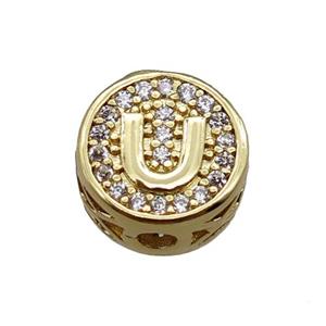 copper beads pave zircon, letter, gold plated, approx 10mm [FN22197]