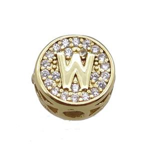 copper beads pave zircon, letter, gold plated, approx 10mm [FN22199]