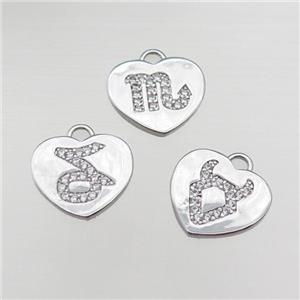 copper heart pendant pave zircon, mix zodiac, platinum plated, approx 11-13mm [FN22204]