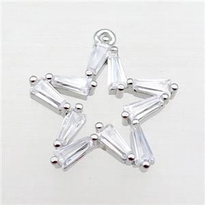 copper star pendant pave zircon, platinum plated, approx 20mm [FN22206]