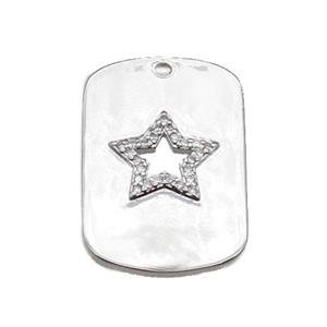 copper rectangle pendant pave zircon with star, platinum plated, approx 17-26mm [FN22210]