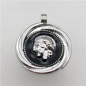 copper circle pendant, enameled, platinum plated, approx 20mm dia [FN22216]