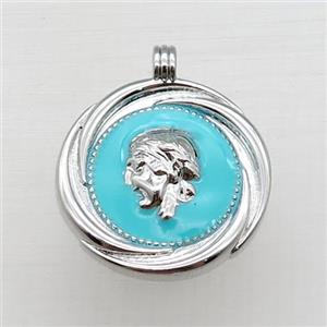copper circle pendant, enameled, platinum plated, approx 20mm dia [FN22217]