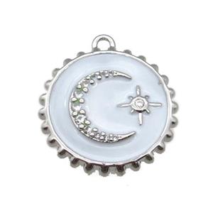 copper circle pendant with moon, enameled, platinum plated, approx 20mm dia [FN22220]