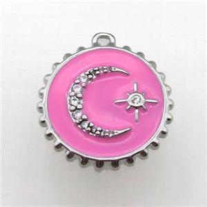 copper circle pendant with moon, enameled, platinum plated, approx 20mm dia [FN22223]