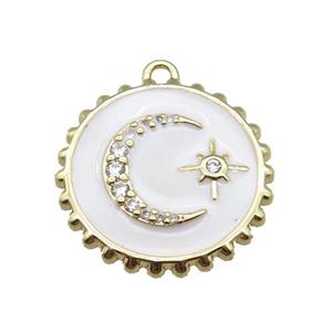 copper circle pendant with moon, enameled, gold plated, approx 20mm dia [FN22225]