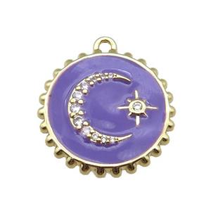 copper circle pendant with moon, enameled, gold plated, approx 20mm dia [FN22228]