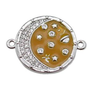 copper circle connector with moon, enameled, platinum plated, approx 20mm dia [FN22230]
