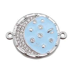 copper circle connector with moon, enameled, platinum plated, approx 20mm dia [FN22231]