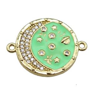 copper circle connector with moon, enameled, gold plated, approx 20mm dia [FN22235]