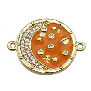 copper circle connector with moon, enameled, gold plated, approx 20mm dia [FN22236]