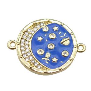 copper circle connector with moon, enameled, gold plated, approx 20mm dia [FN22237]