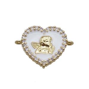 copper heart connector with angel, enameled, gold plated, approx 13mm [FN22244]